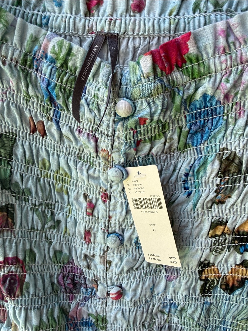 Anthropologie Peregrine Midi Dress Square Neck Smocked Tiered Skirt Pockets NWT - Picture 13 of 16